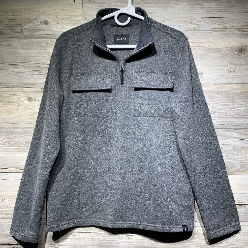 PrAna Brookland 1/4 Zip Pullover Sweater Gray Recycled Wool Blend Men's Small